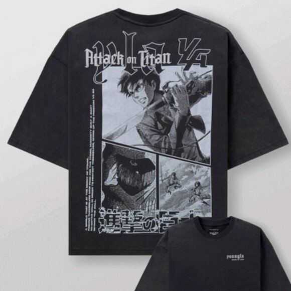YOUNGLA x Attack On Titan First Battle #4186 Men's Cropped T Size L Black - Picture 1 of 13